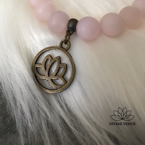 Rose Quartz Lotus Stretch Bracelet 🪷 Handmade With Love - Picture 5 of 9